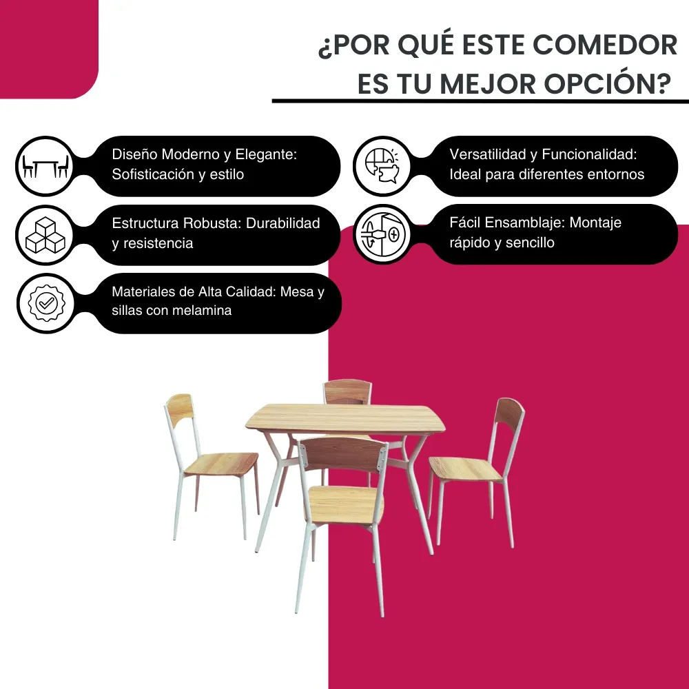 Juego de comedor con mesa y 4 sillas
