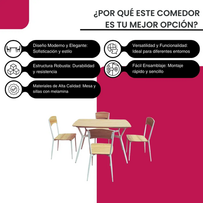 Juego de comedor con mesa y 4 sillas